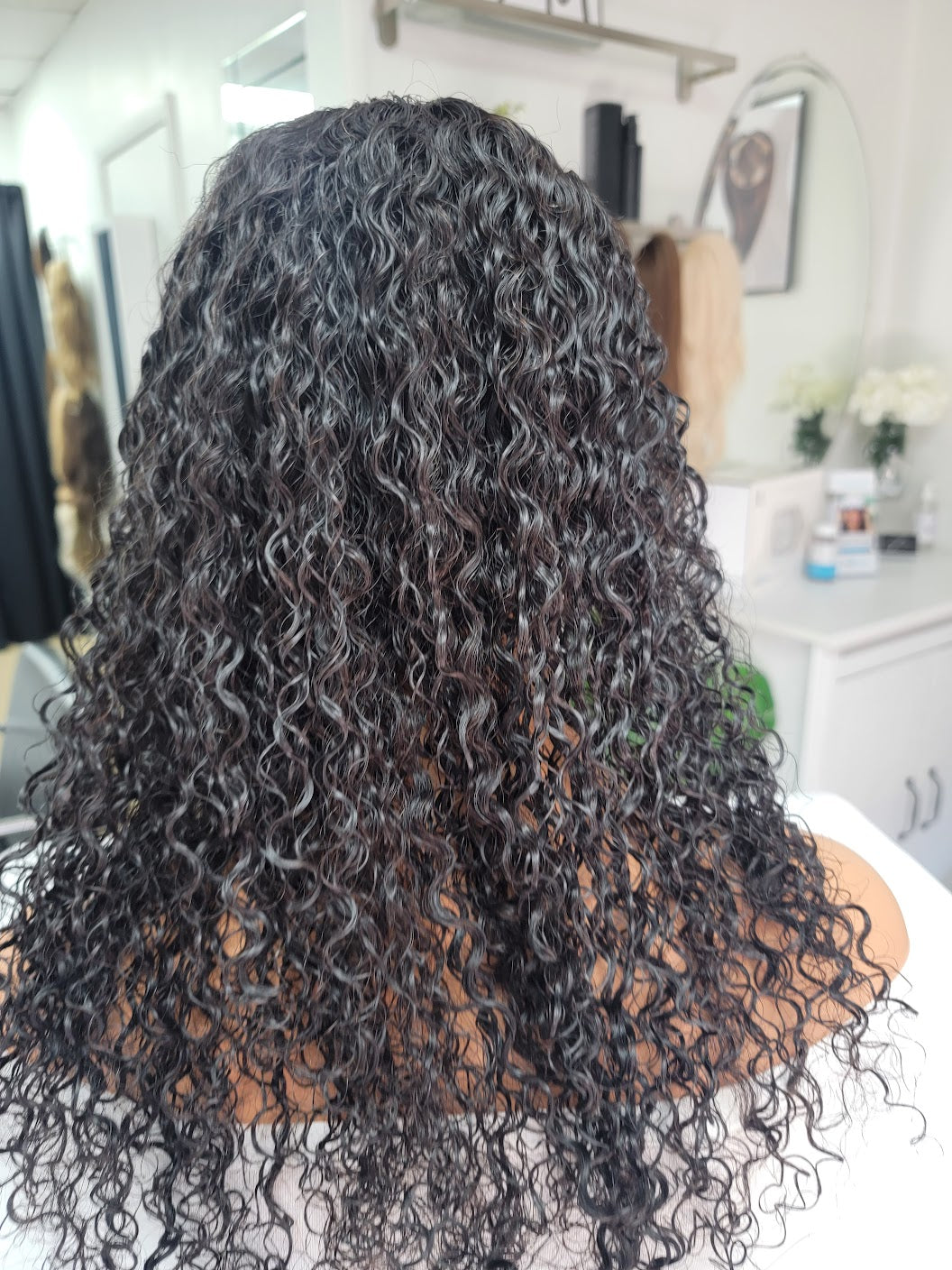 18 inch, deep wave/curly Raw Cambodian Hair Topper 9x11 base.