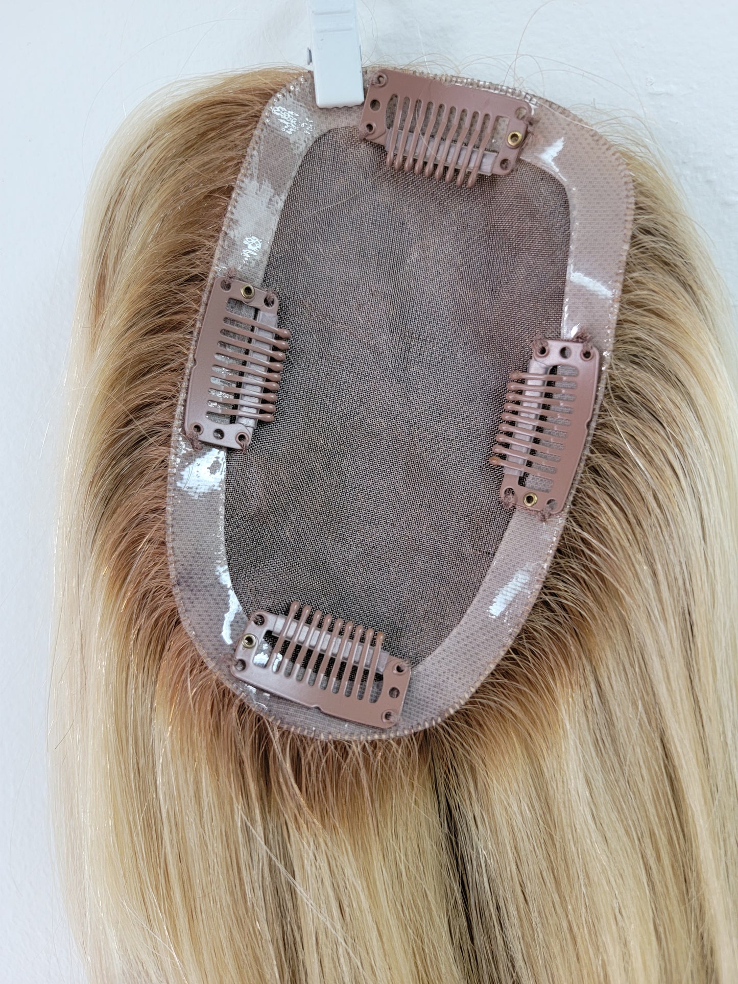 100% Remy European Hair Topper 3x5 Butter Soft #60/#7 lightest blonde/Medium Blonde Roots 12-16in.